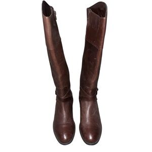 EUC Ralph Lauren Menna Brown Leather Tall Riding Boots 8.5 Brass Toned Hardware